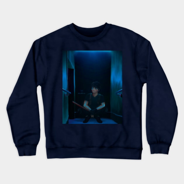 Cyberpunk style assassin blue Crewneck Sweatshirt by The_Moose_Art